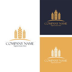 Wheat field organic wheat harvest nature logo concept, success farming icon logo vector design template