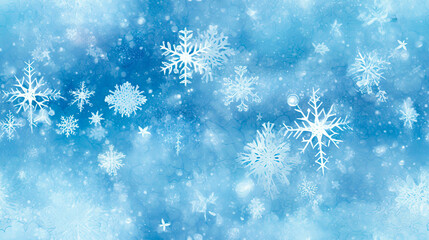 Fototapeta na wymiar Snowflakes and frost crystals. Seamless Winter texture background.