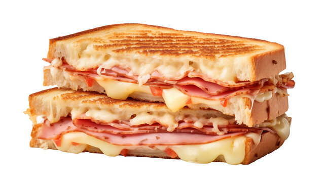 Cheese and ham toasted panini melt Isolated on png transparent background, generative ai