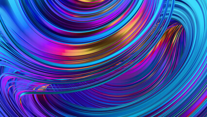 Abstract 3d render, iridescent shape with curved lines