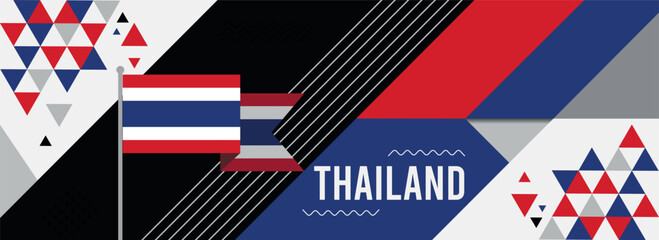 Flag of Thailand national or Independence day design for thai celebration. Modern retro design with abstract geometric  icons. Vector illustration.