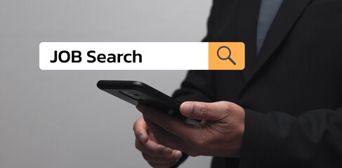 Job search concept, find your career, man using smartphone with online website to search