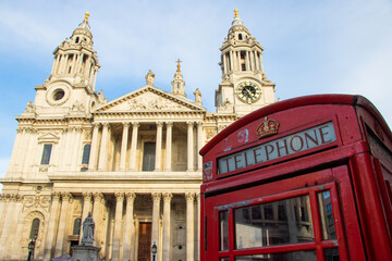 St Paul's Cathedral and a red telephone box in London, the UK
