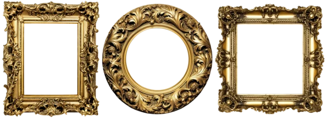 Deurstickers PNG Ornate golden picture frame baroque style isolated on transparent background. High quality full size frames © LiliGraphie
