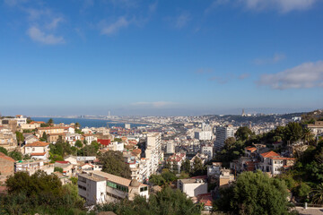 Fototapeta na wymiar Algiers, Alger, Algeria : Beautiful panorama. Sunny day. Perfect blue sky.