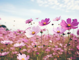 Obraz premium Vivid Beauty: Close-up Photography of African Daisy in a Sea of Blue Sky and White Clouds