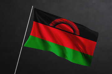 3D Waving flag design. Malawi National flag on black background.