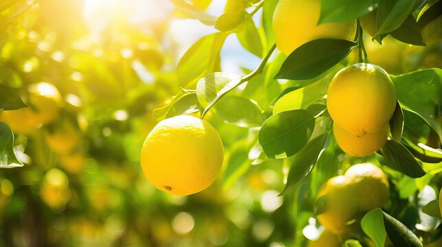 Ripe yellow lemons on lemon tree