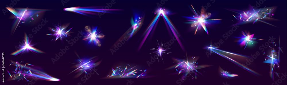 Poster a set of light flashes with a rainbow effect, superimposed on photos and videos as a filter. hologra