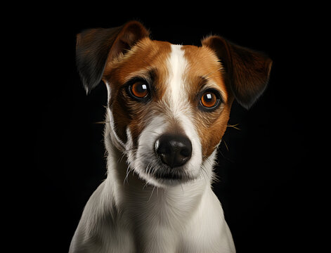 Portrait eines Jack Russel Terriers vor schwarzem Hintergrund, Hund, erstellt mit generativer KI