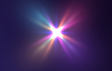Star rays of light, prism refraction, lens flare, crystal glass reflection effect. Prism vector, realistic light leak effect with spectral flare. Bright light banner, poster, template.