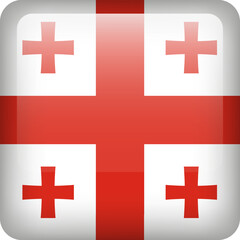 3d vector Georgia flag glossy button. Georgian national emblem. Square icon with flag of Georgia.
