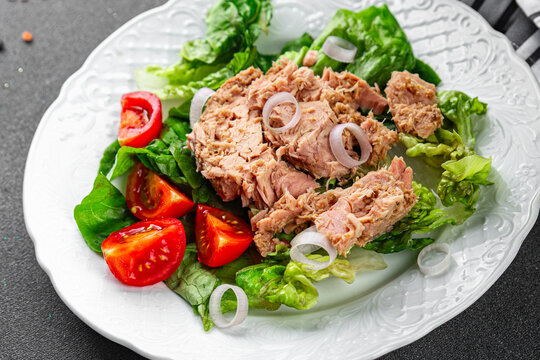 salad canned tuna delicious healthy eating cooking appetizer meal Pescetarian food snack on the table copy space