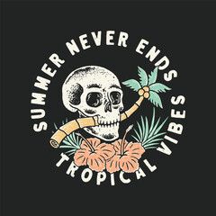skull illustration tropical graphic palm design head badge summer logo flower beach t shirt waves vintage