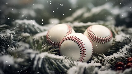 Fototapeta na wymiar Playful Twist on Christmas: 3D Baseball Rendered as Festive Symbol of Leisure and Activity