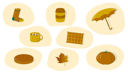 vector, illustration, set, pack, fall, autumn, umbrella, pumpkin, hot chocolate