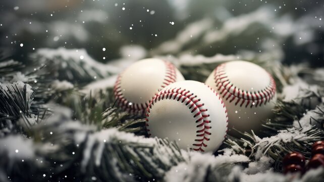 Playful Twist on Christmas: 3D Baseball Rendered as Festive Symbol of Leisure and Activity