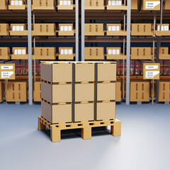 Huge Distribution Warehouse with high shelves. Logistics Depot. Ai generative
