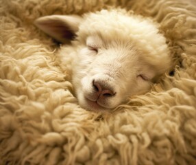 Naklejka premium Sweet Dreams: Adorable Sheep Sleeping in Fluffy Wool 