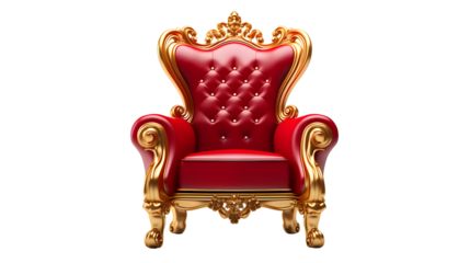Vintage red old-fashioned comfortable arm chair on white background