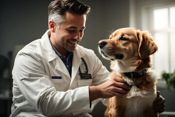 veterinarian stroking dog