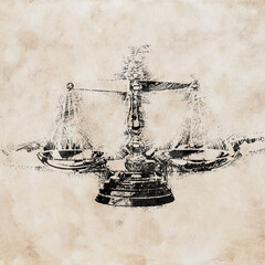 old ink drawing or sketch of a scale on old paper