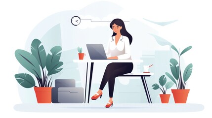 Woman sitting at desk and working on laptop