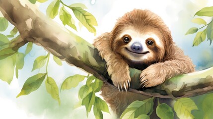 Fototapeta premium Sleeping sloth on tree branch