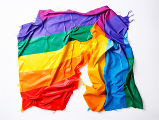 The LGBT flag torn and crumpled. Rainbow flag. LGBTQI+ rights and awareness. Struggle for equality. Historic trauma. Gay pride. Difficulties. Equal rights.