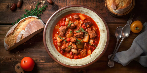 Traditional Spanish cuisine. Madrid stew. Generative AI.