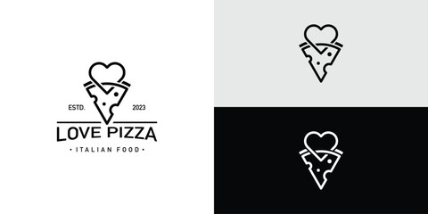 Love pizza logo design, pizzeria design vector illustration. - obrazy, fototapety, plakaty