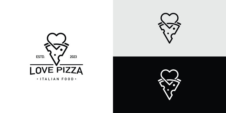 Love pizza logo design, pizzeria design vector illustration.