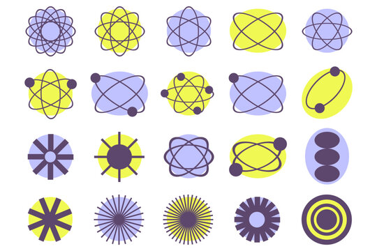 Abstract shapes for Retro Mid-Century minimal style design. Psychedelic collection. Brutalist modern vector illustration.
