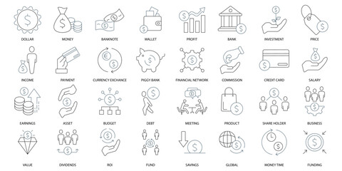 Dollar icons set. Set of editable stroke icons.Vector set of Dollar - obrazy, fototapety, plakaty