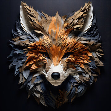 Image of a fox face that is intricately crafted in three dimensions. Wildlife Animals. Illustration, Generative AI.