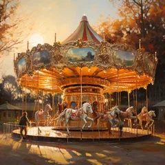 Cercles muraux Parc dattractions Carousel in an amusement park.