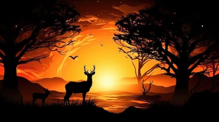 Fototapeta na wymiar Sunset and wild animal silhouette