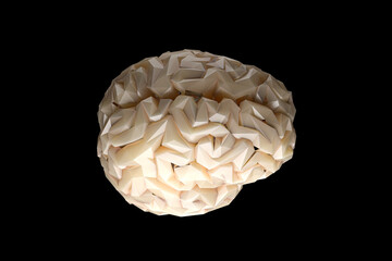 3d illustration of stylized low-poly brain symbolizes intelligence and creativity. Blue translucent material brain isolated on black background