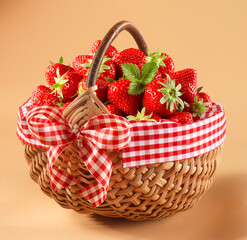 Korb mit Erdbeeren, FrüchtekorbFreisteller, Obst, frisch gepflückt,
