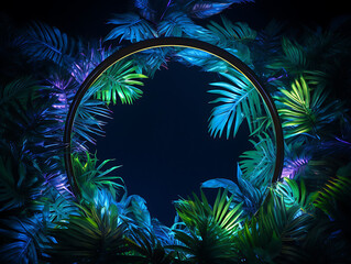 Neon Light with Tropical Leaves