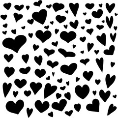Big set of hand-drawn black hearts. Simple hearts. Doodle style. Vector illustration.