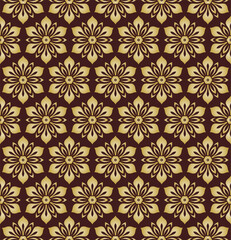 Fototapeta premium Floral vector ornament. Seamless abstract classic brown and golden background with flowers. Pattern with repeating floral elements. Ornament for wallpaper and packaging