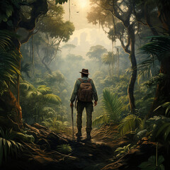 Explorer in the jungle. - obrazy, fototapety, plakaty