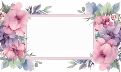 Ornament floral background frame, watercolor illustration, pastel colors
