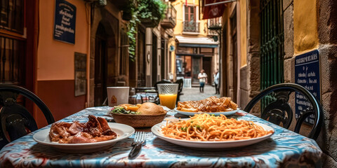 Traditional food from Spain. Typical dishes. Generative AI. - obrazy, fototapety, plakaty