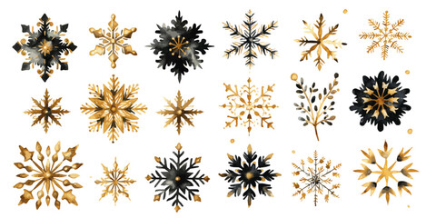 black and gold snowflake watercolor vectors