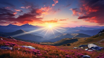 Carpathian mountains at a beautiful sunset 