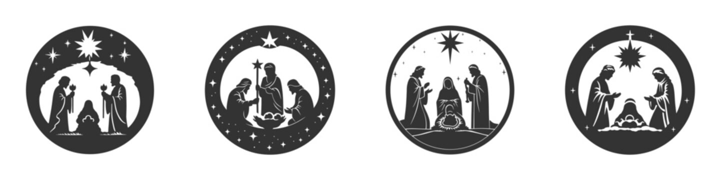Baby Jesus and three wise men silhouette. Vector illustration