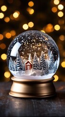 Christmas snow globe, bokeh background. Christmas, new year concept. Generative AI.