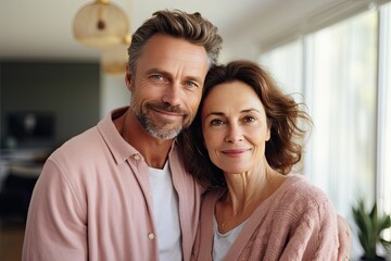 Fototapeta premium An adult woman and her son are hugging in a happy and tender embrace.